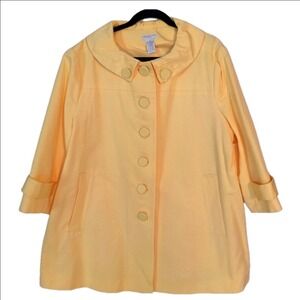 Worthington Jacket Women Plus 2X Yellow Peter Pan Collar 3/4 Sleeve Swing Coat
